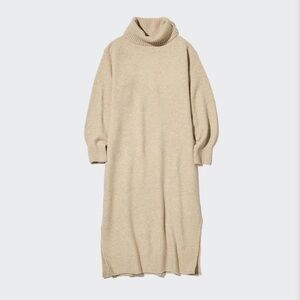 🤍 Soufflé Yarn Turtleneck Long-Sleeve Dress – Size Small (Beige)